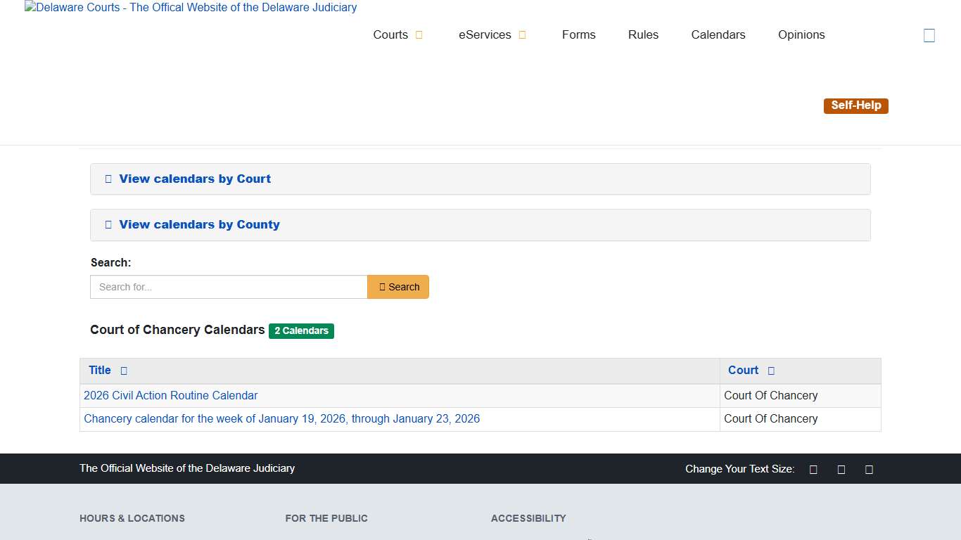 Calendars - Delaware Courts - State of Delaware