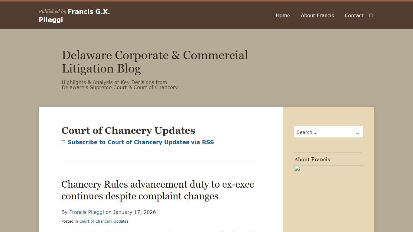 Court of Chancery Updates | Delaware Corporate & Commercial Litigation Blog