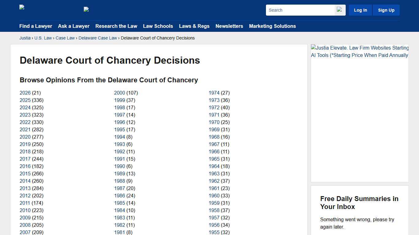 Delaware Court of Chancery Decisions :: Delaware Case Law :: Delaware Law :: U.S. Law :: Justia